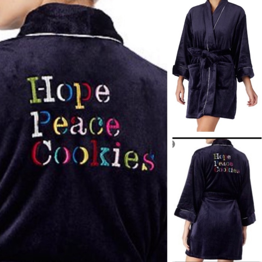 Kate Spade Blue Fleece Holiday Plush  Robe XS/S
